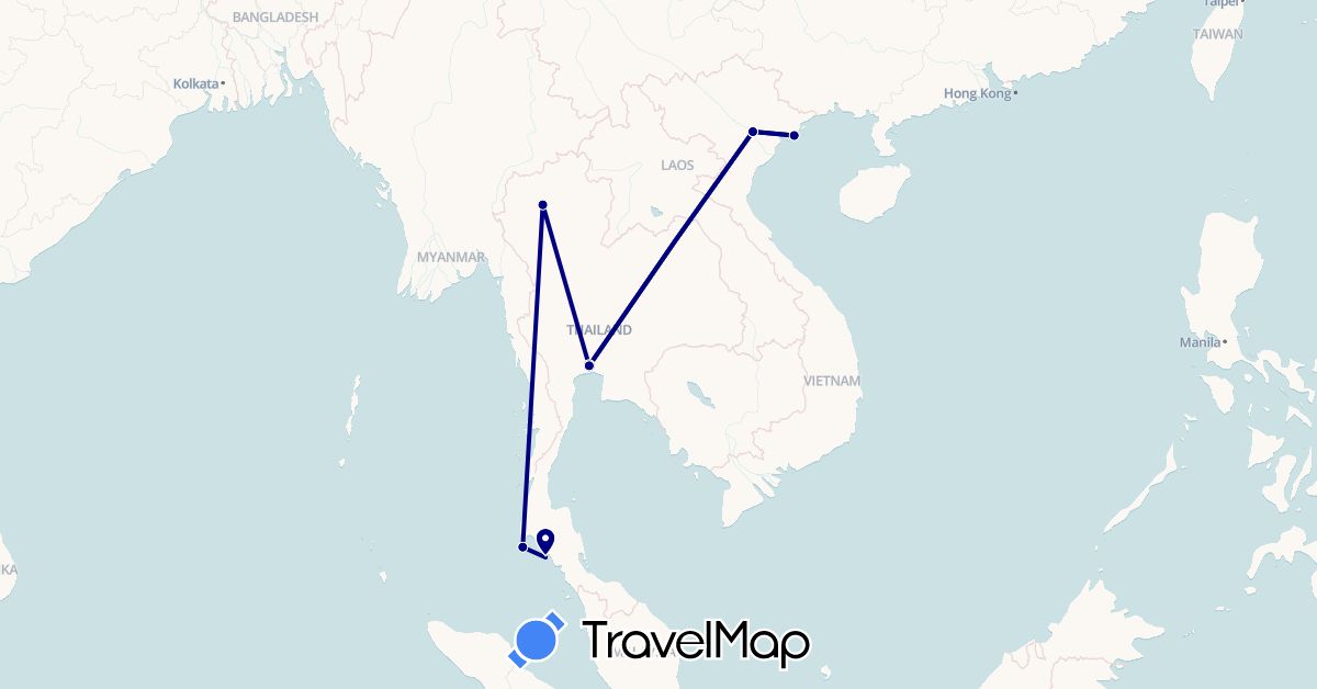 TravelMap itinerary: driving in Thailand, Vietnam (Asia)